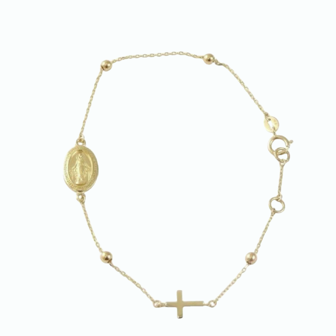 14k Adjustsble Miraculous Mother and cross bracelet 7inch