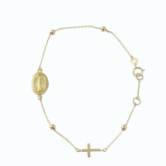14k Adjustsble Miraculous Mother and cross bracelet 7inch