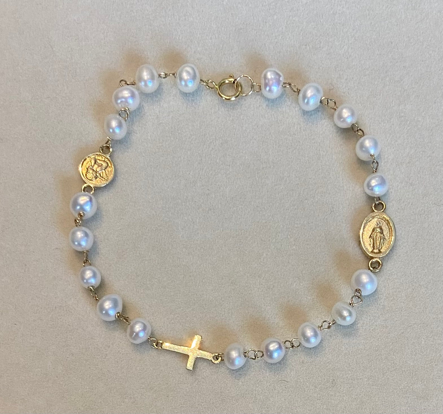 Miraculous And Angel Medal Pearl Bracelet