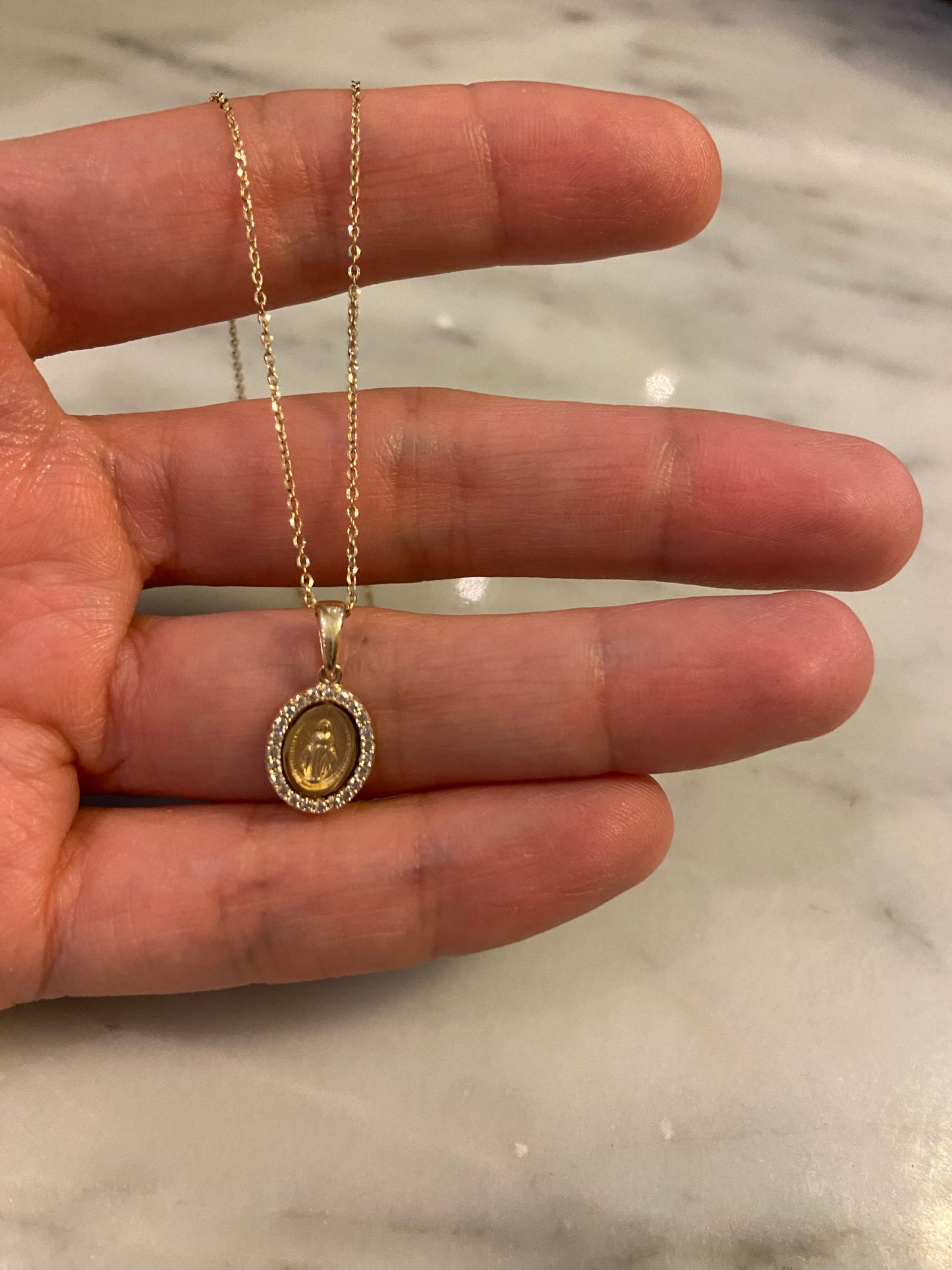 14k Small Miraculous Mother medal with diamonds