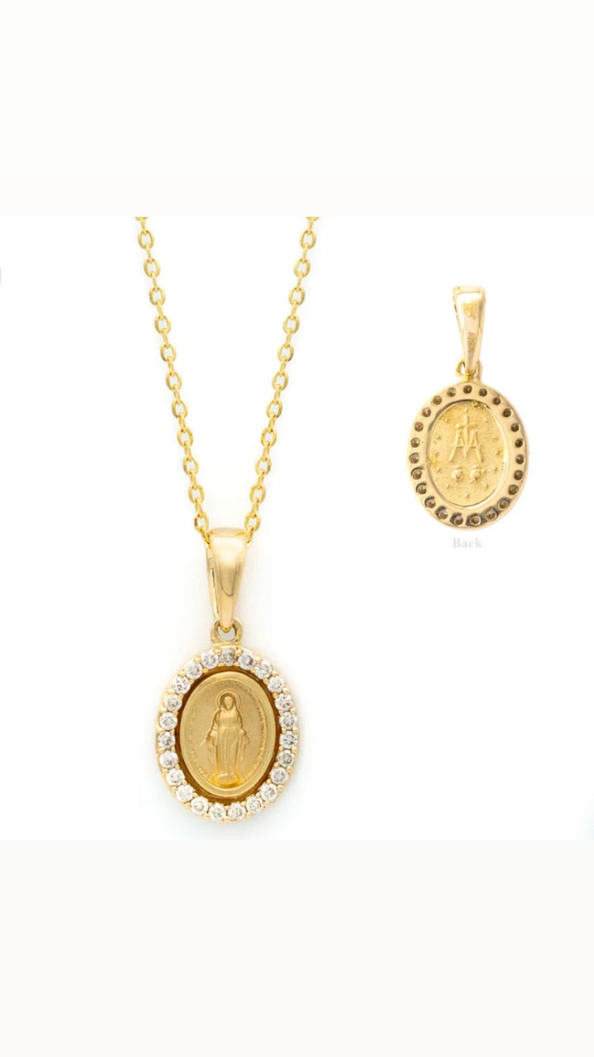 14k Small Miraculous Mother medal with diamonds