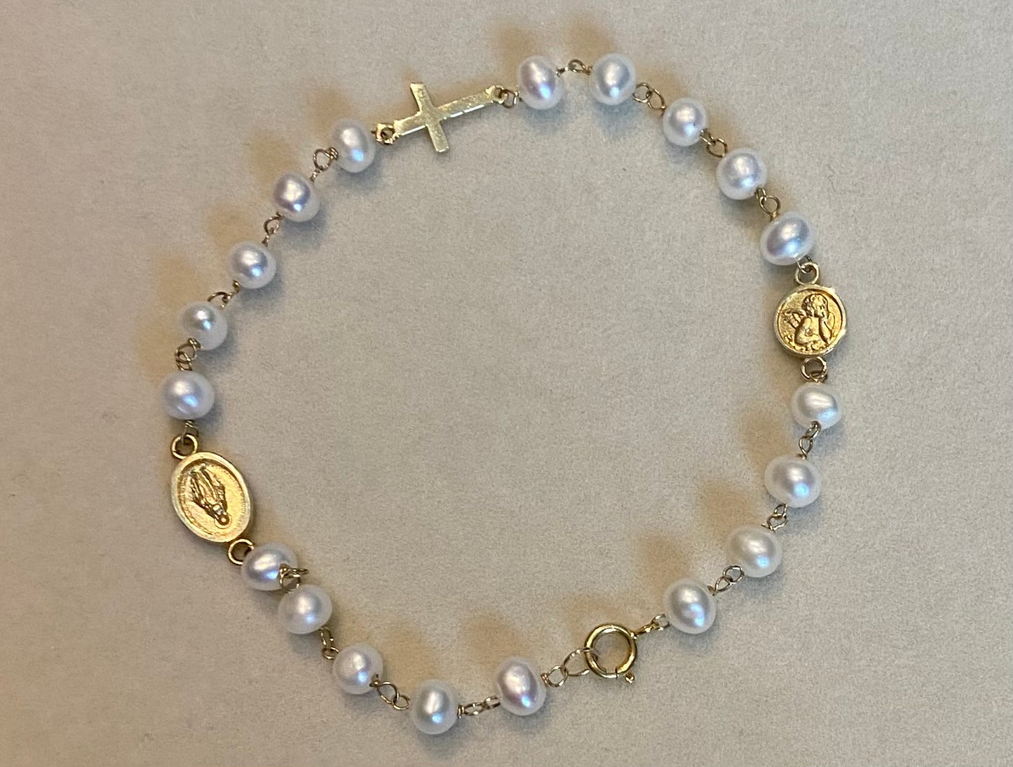 Miraculous And Angel Medal Pearl Bracelet