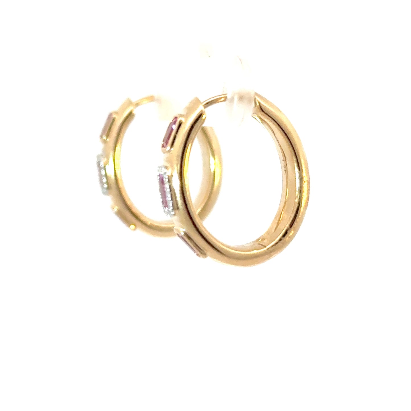 14k hoops with pink Sapphire