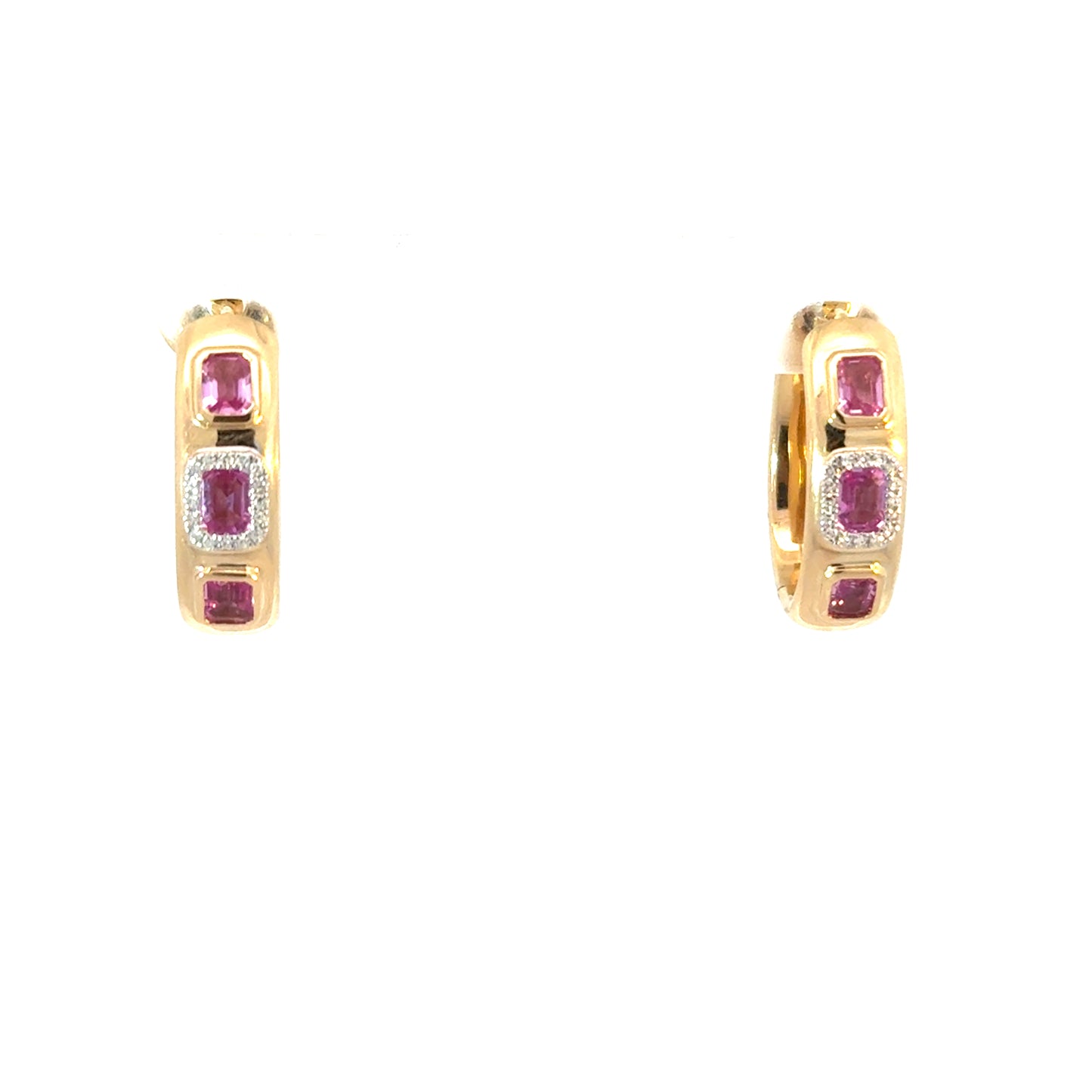 14k hoops with pink Sapphire