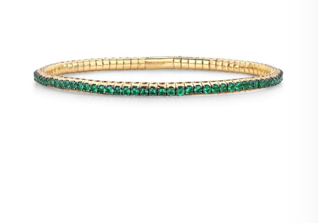 Stretch Tennis Bangle Ruby, Emerald and Sapphire 14k