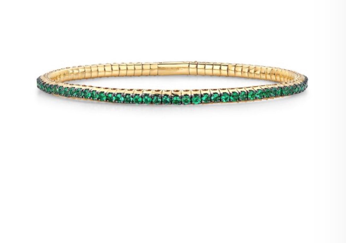 Stretch Tennis Bangle Ruby, Emerald and Sapphire 14k