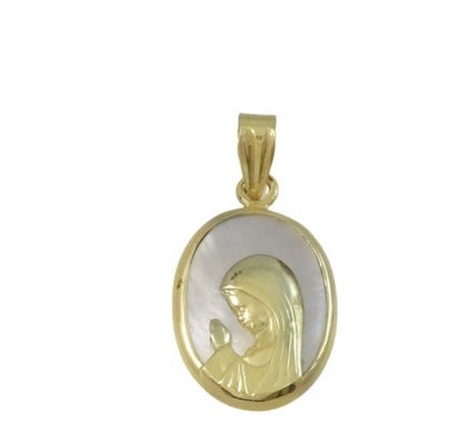 Oval Mother of Pearl with Gold Praying Virgin Mary Medal