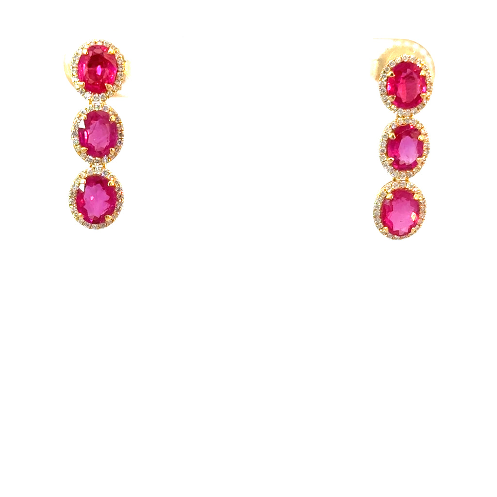 3 Stones Ruby Earrings