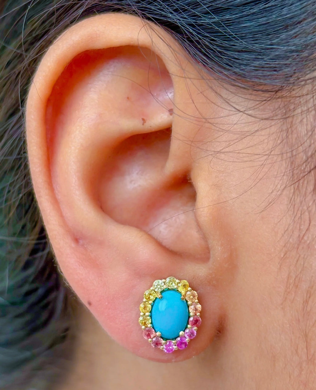 Rainbow Halo Turquoise Stud Earrings