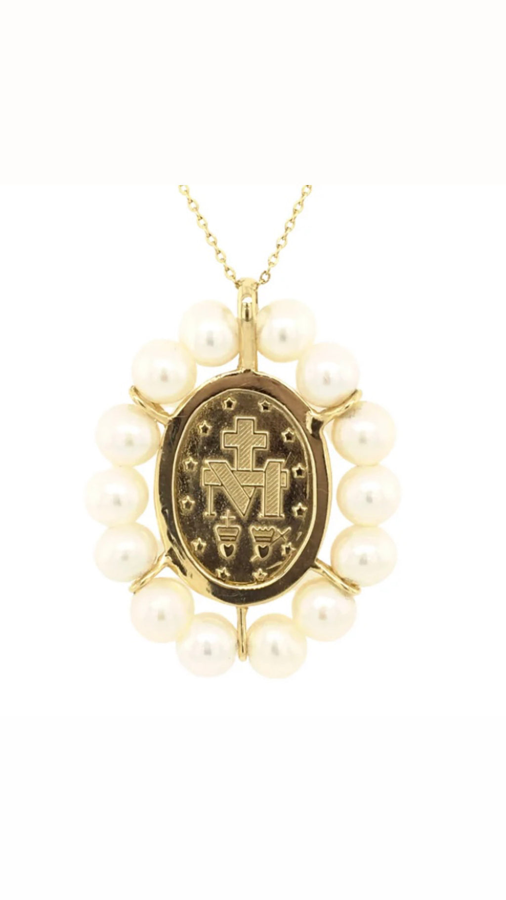 Miraculous Medal with Pearl Halo 14K Yellow Gold