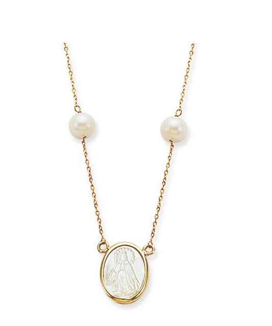 14k Mother of pearl chain with pearls