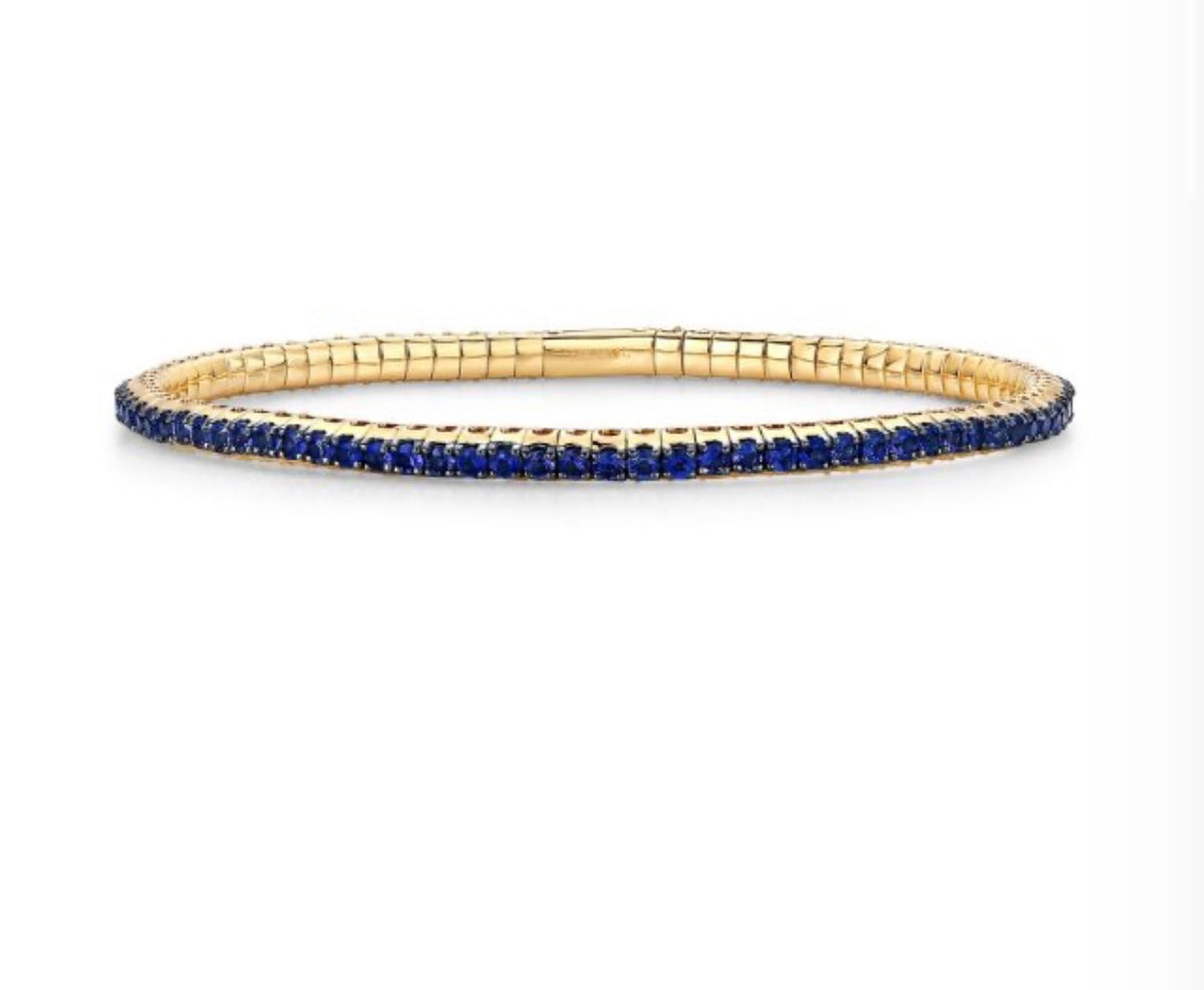 Stretch Tennis Bangle Ruby, Emerald and Sapphire 14k
