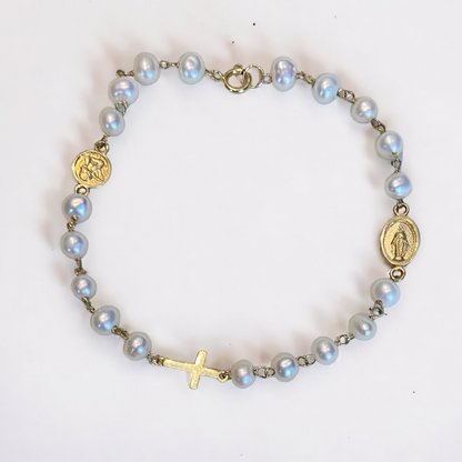Miraculous And Angel Medal Pearl Bracelet