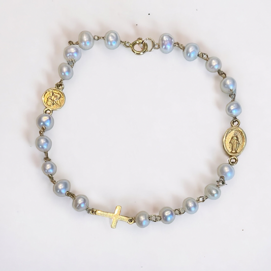 Miraculous And Angel Medal Pearl Bracelet