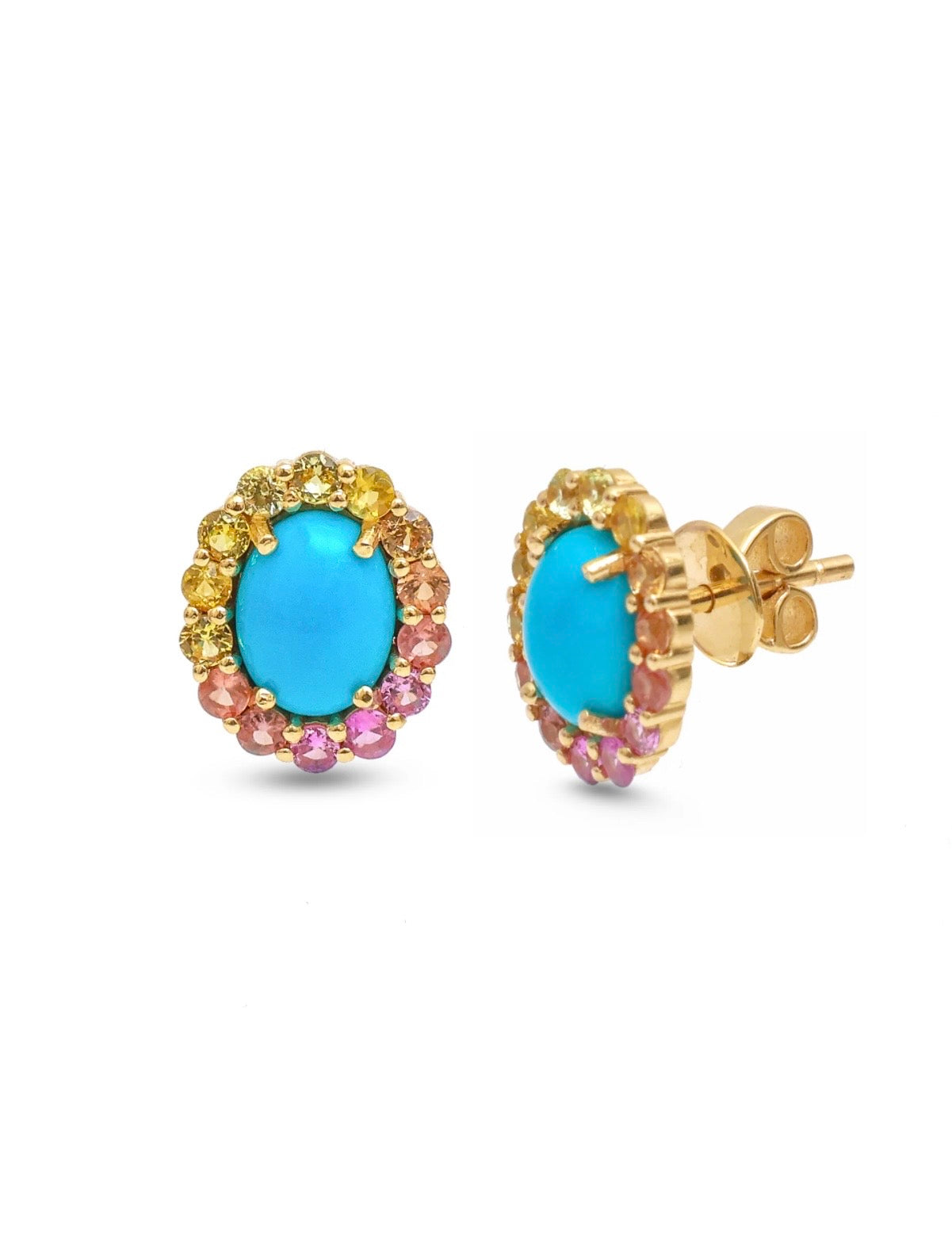 Rainbow Halo Turquoise Stud Earrings