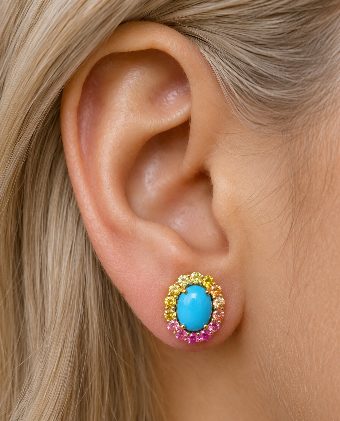 Rainbow Halo Turquoise Stud Earrings