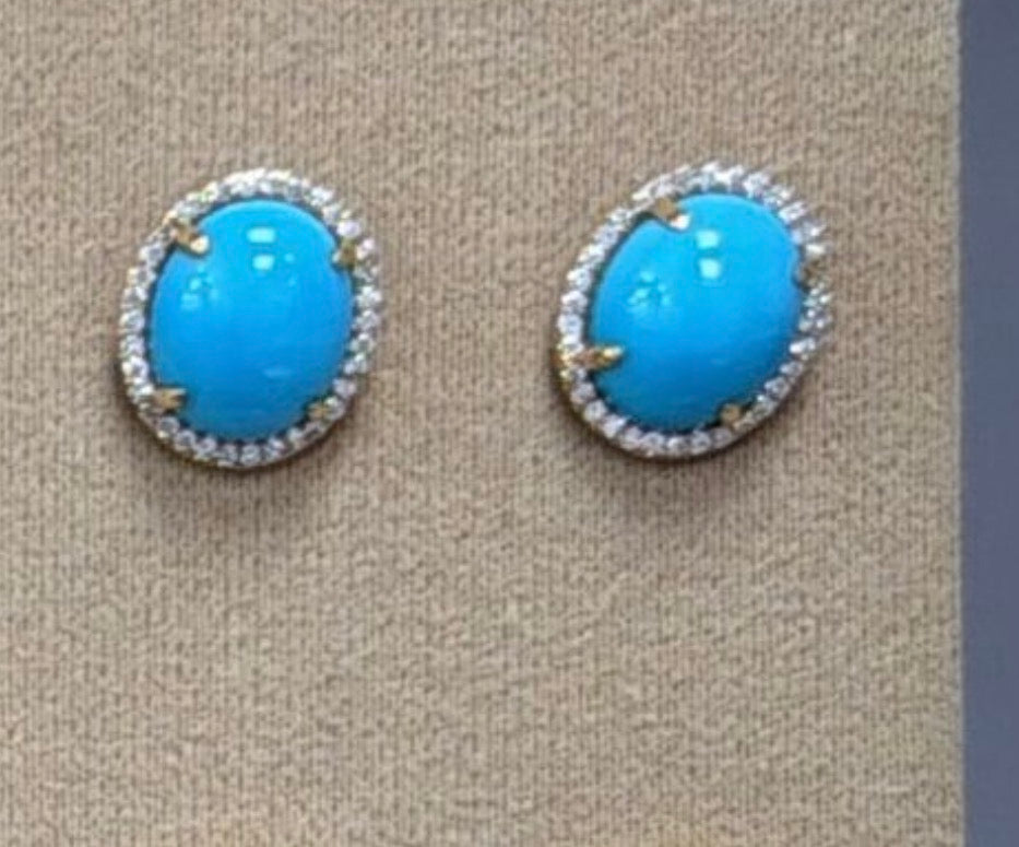Turquoise halo earrings 18k