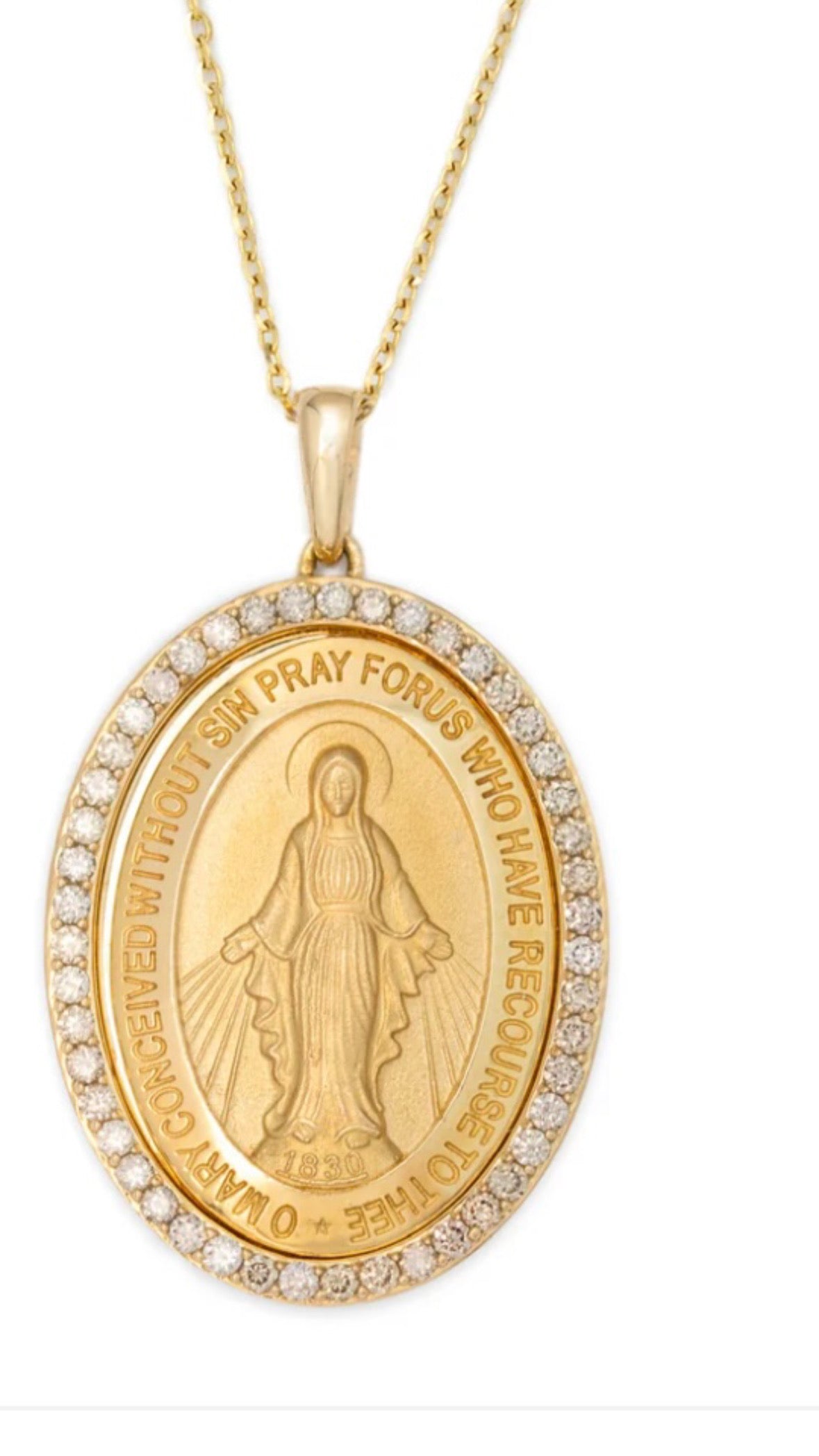 Large Diamond Miraculous Medal Necklace