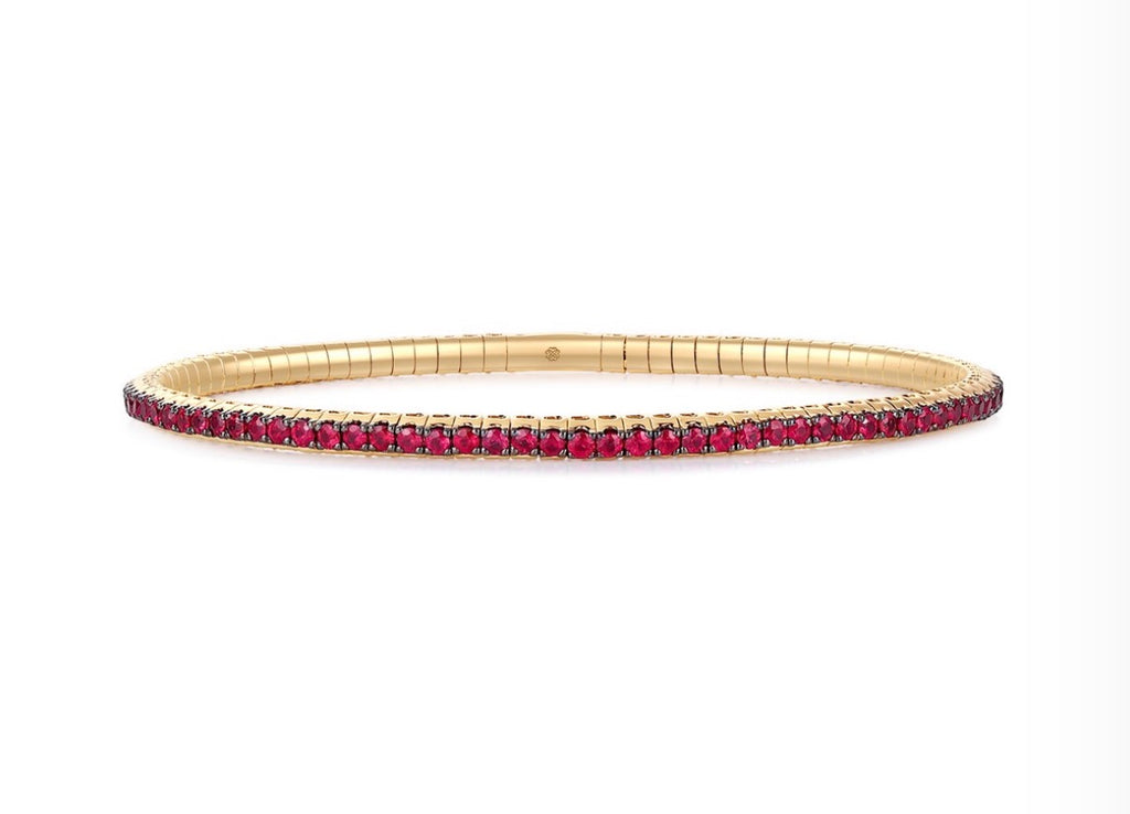 Stretch Tennis Bangle Ruby, Emerald and Sapphire 14k