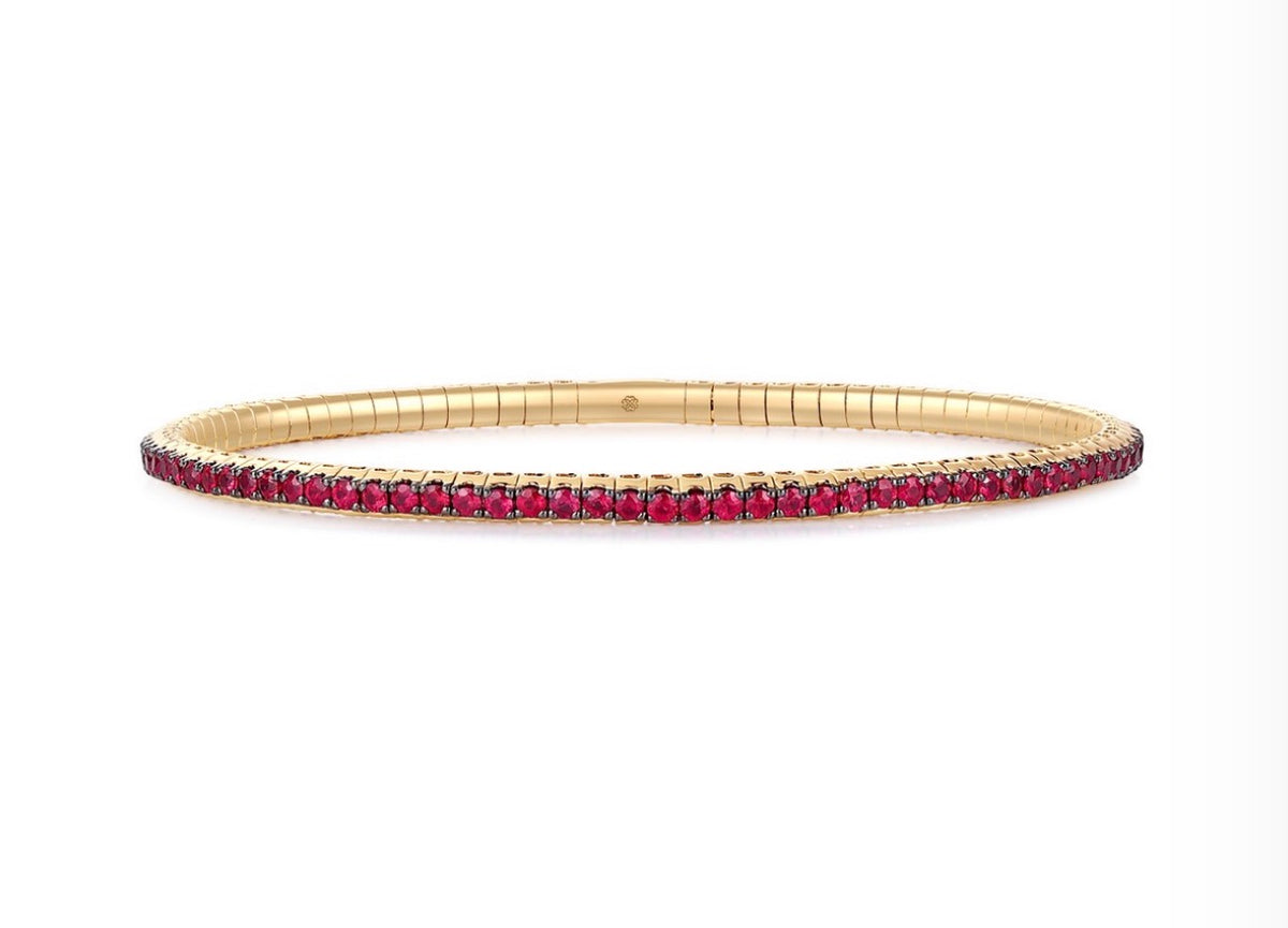 Stretch Tennis Bangle Ruby, Emerald and Sapphire 14k