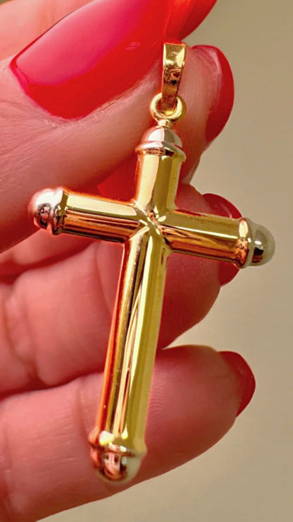 Two-Tone Tube Design Cross for Men 14K