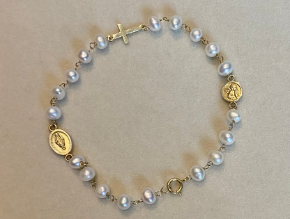 Miraculous And Angel Medal Pearl Bracelet