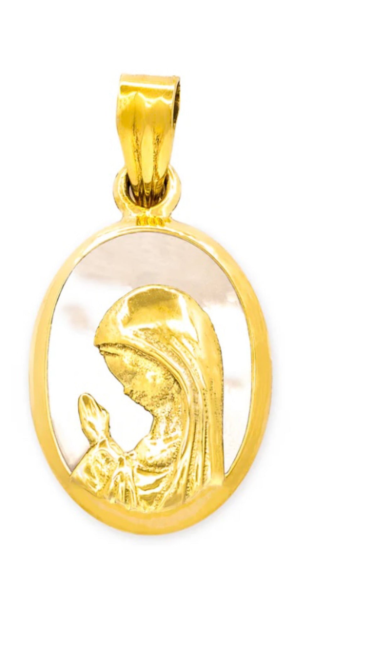 Oval Mother of Pearl with Gold Praying Virgin Mary Medal