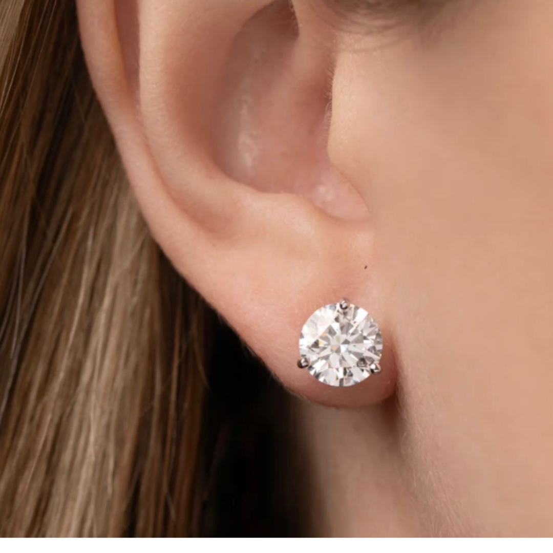 Round Lab Grown Diamonds Four Prong Studs Earrings | 14K White Gold |