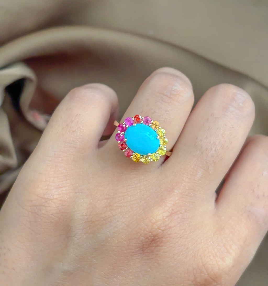 Aurora Rainbow Turquoise Halo Ring