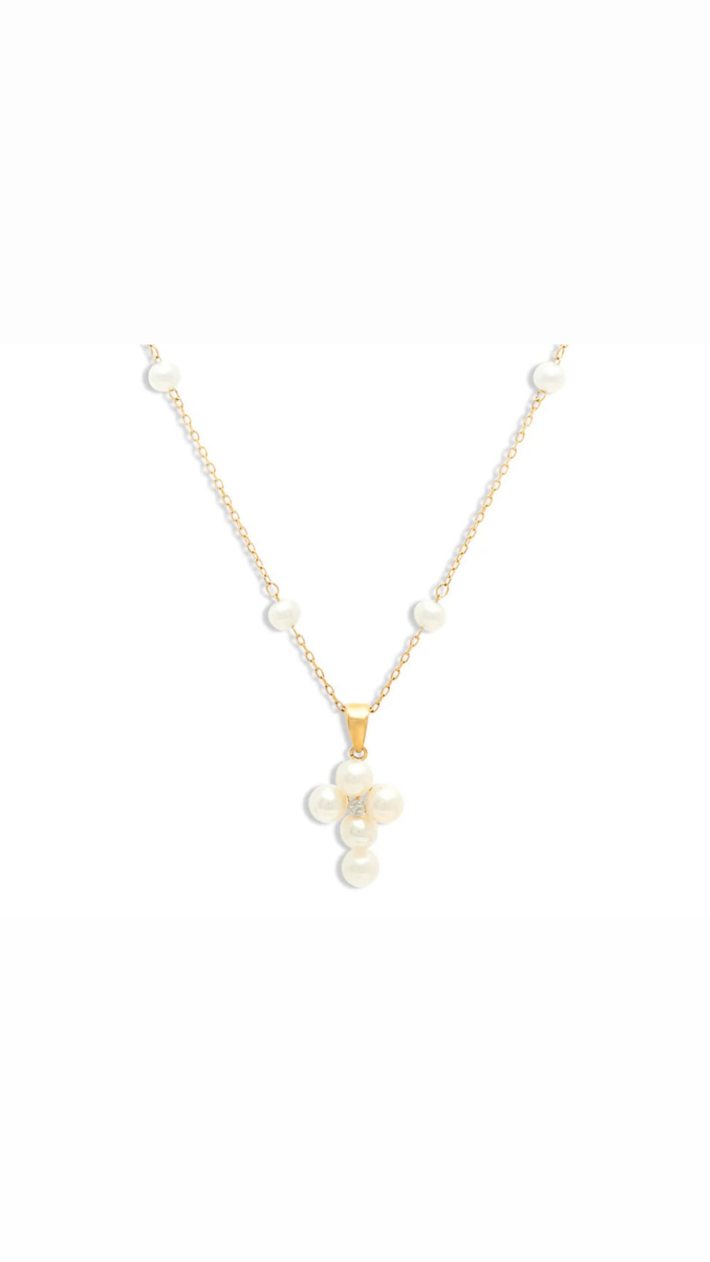 Pearl Cross Necklace with Diamond