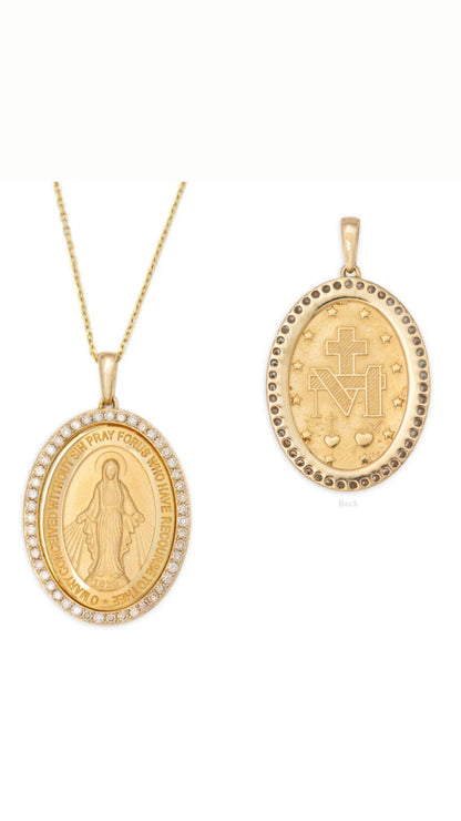 Large Diamond Miraculous Medal Necklace