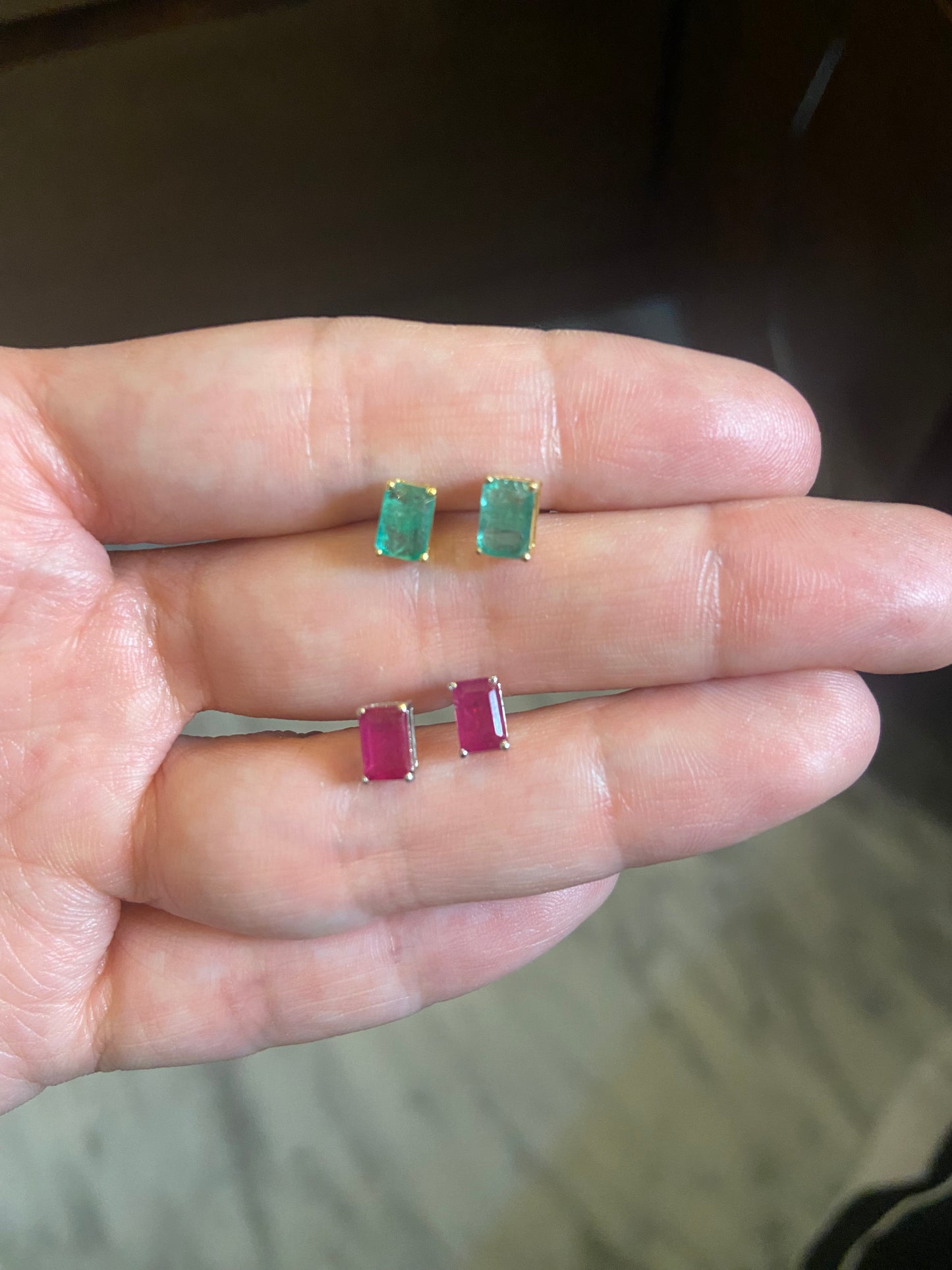 Ruby and Emerald Studs