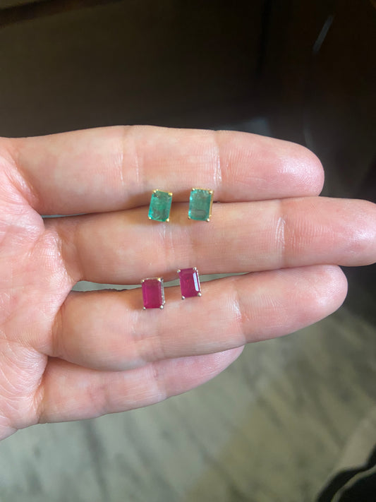 Ruby and Emerald Studs