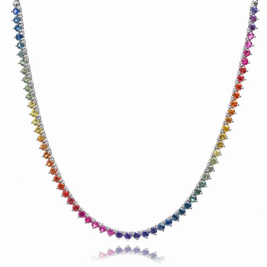 Rainbow Sapphire Tennis Necklace