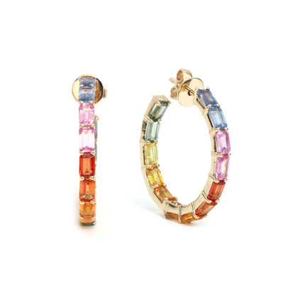 Rainbow Sapphire Thin Hoops