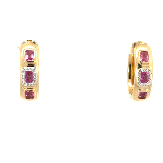 14k hoops with pink Sapphire