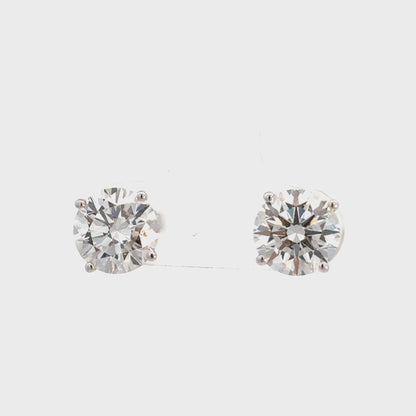 Round Lab Grown Diamonds Four Prong Studs Earrings | 14K White Gold |