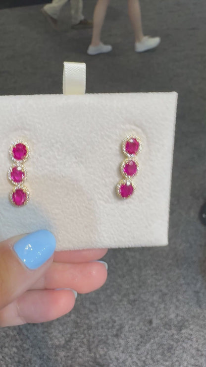 3 Stones Ruby Earrings