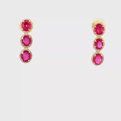 3 Stones Ruby Earrings