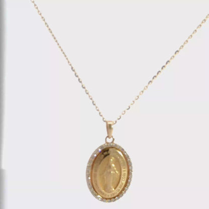 Large Diamond Miraculous Medal Necklace