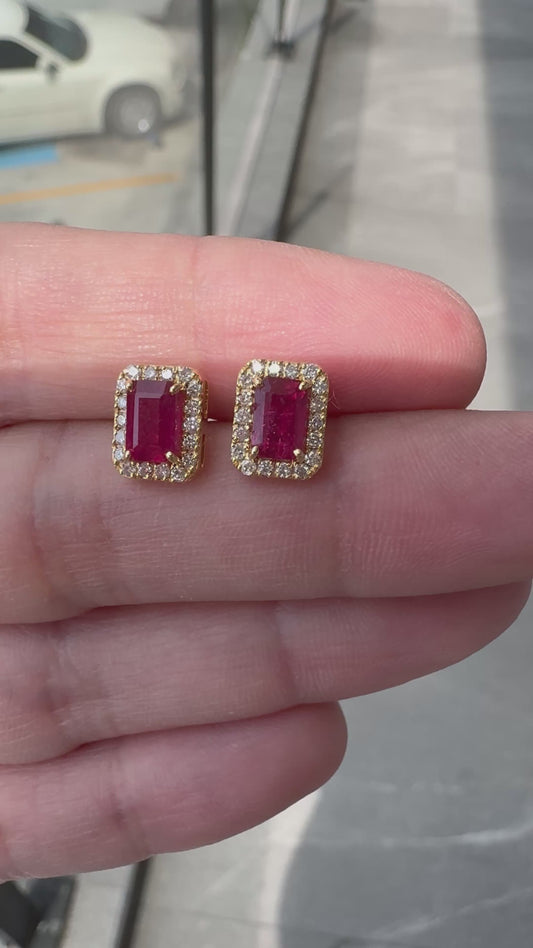 Square Ruby Earrings