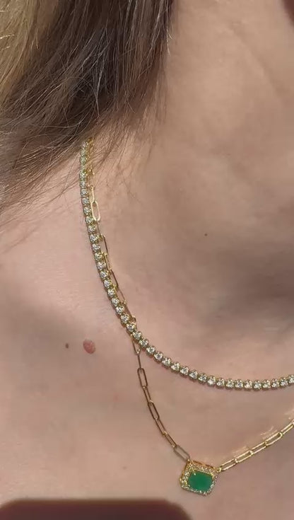 Paperclip Emerald Diamond Necklace