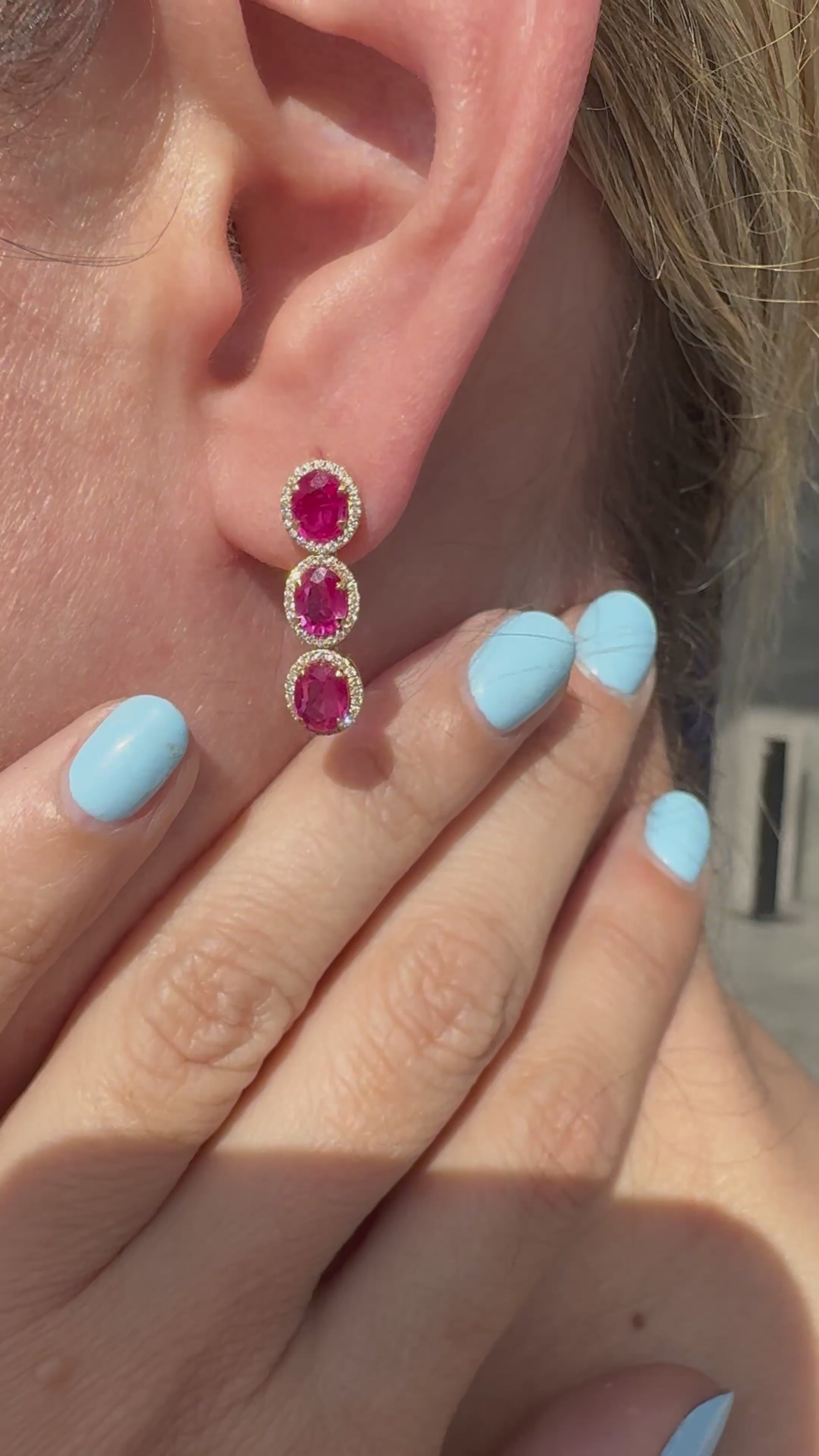 3 Stones Ruby Earrings