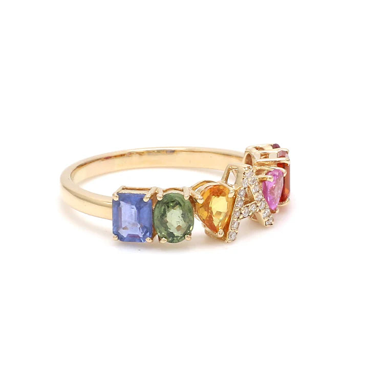 Rainbow  Sapphire Initial Ring