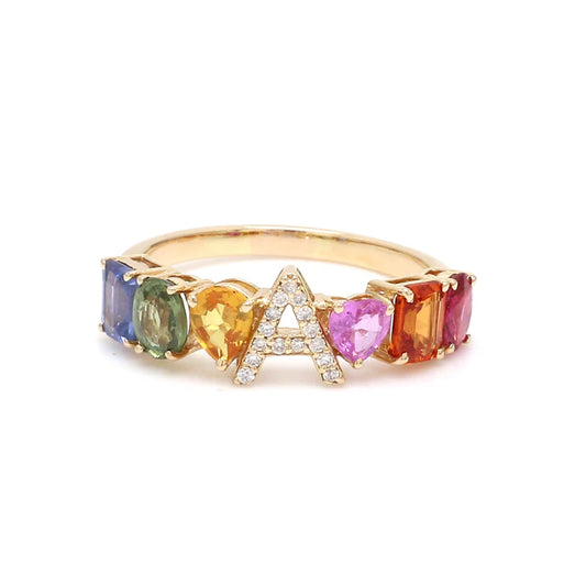 Rainbow  Sapphire Initial Ring